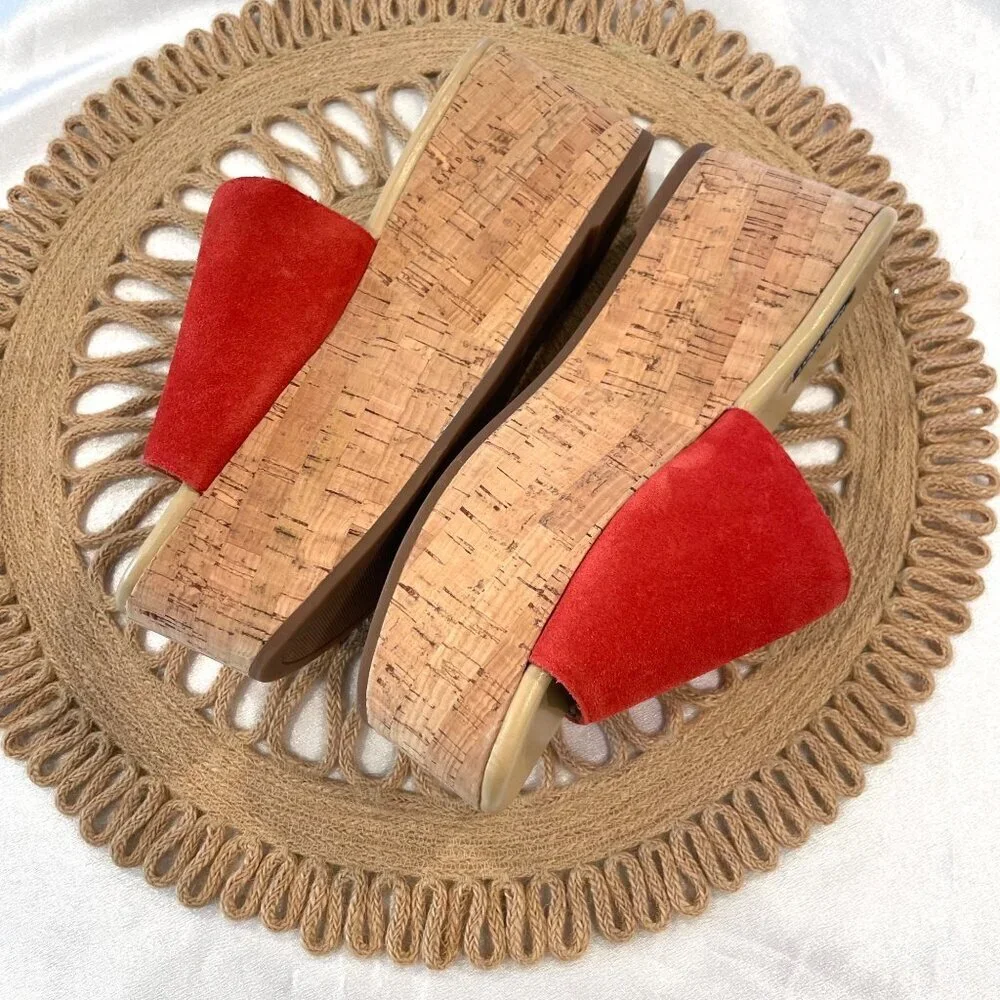 Nine West Vale Orange/Red Suede Flatform Sandals Vale Size 8.5